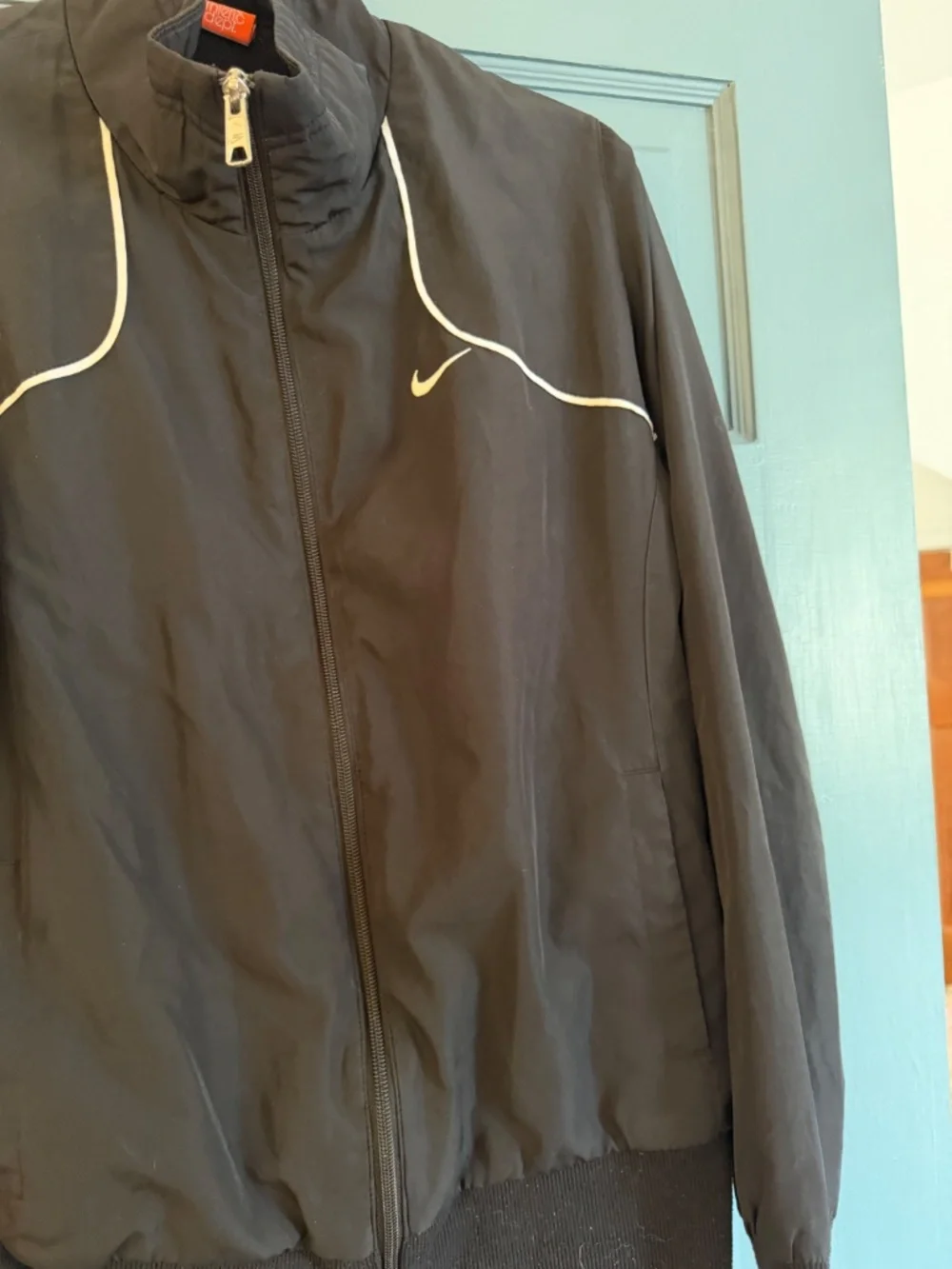 Vintage Nike The Athletic Dept Black Windbreaker Jacket White Piping Size L